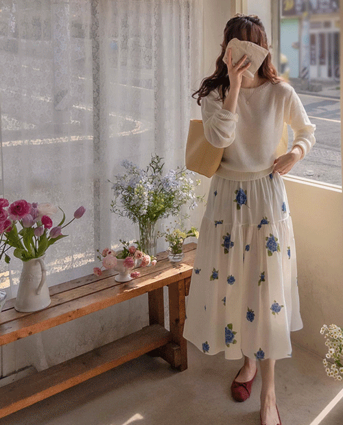 leelin - [[LABEL] 델파인 봄로즈 앤샤링 엣지핏 밴드스커트[size:F(55~66)]]♡韓國女裝裙