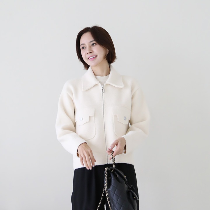 lemite - 플랩카라 니트집업자켓(타임딜 15%/27일까지!)♡韓國女裝外套