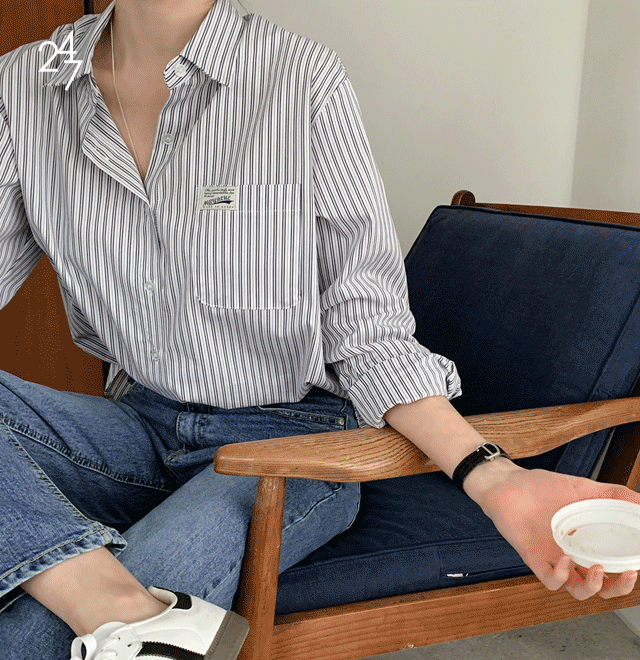 mayblue - [[24/7] 스판 스트라이프 셔츠]♡韓國女裝上衣