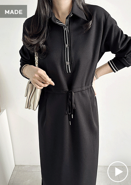 misharp - M블랙 반오픈 카라 원피스 (1 color)♡韓國女裝連身裙
